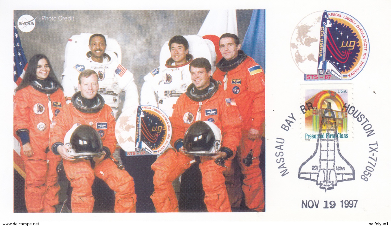 USA 1997 Space Shuttle Columbia STS-87 And Spaceman Commemorative Postcard - América Del Norte