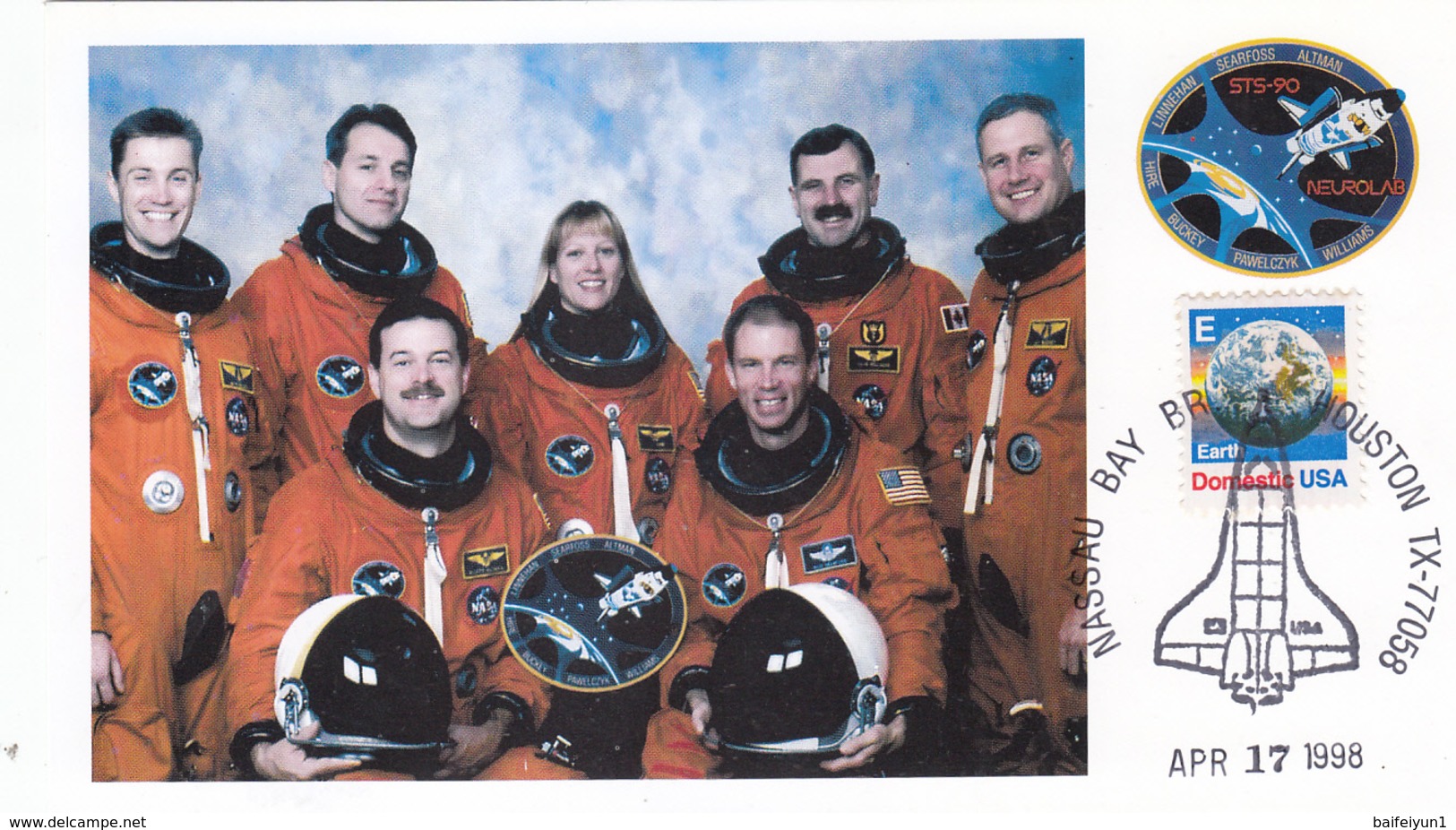 USA 1998 Space Shuttle Columbia STS-90 And Spaceman Commemorative Postcard - America Del Nord