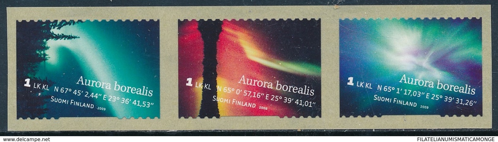 Finlandia 2009  Yvert Tellier  1959/61 Aurora Boreal (3s) Adh.de Rollo ** - Nuevos