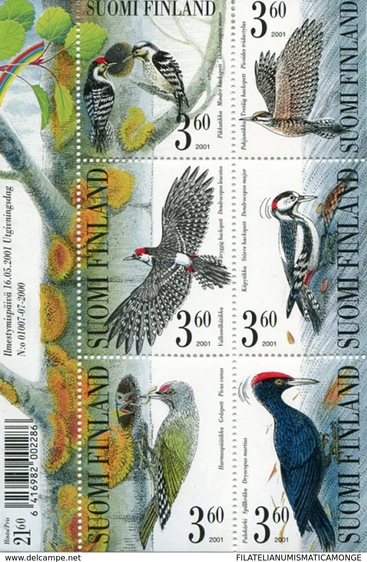 Finlandia 2001  Yvert Tellier  1536/41 Hb 27 Pajaros  ** - Unused Stamps