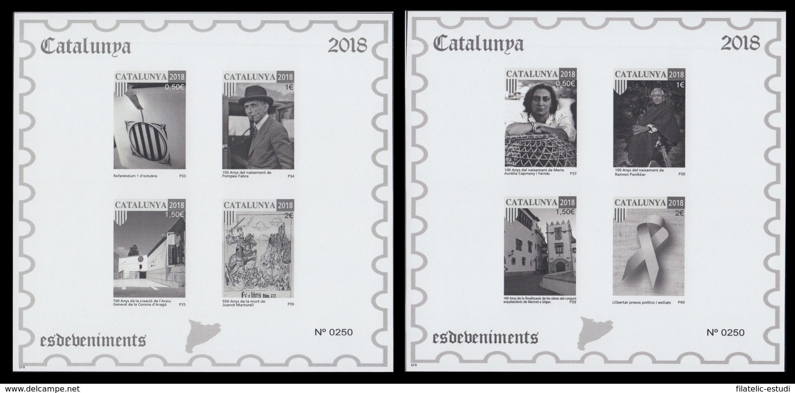 Catalunya Catalonia 2018 Hojitas De Pruebas Filatélicas En Blanco Y Negro Llaç - Otros & Sin Clasificación