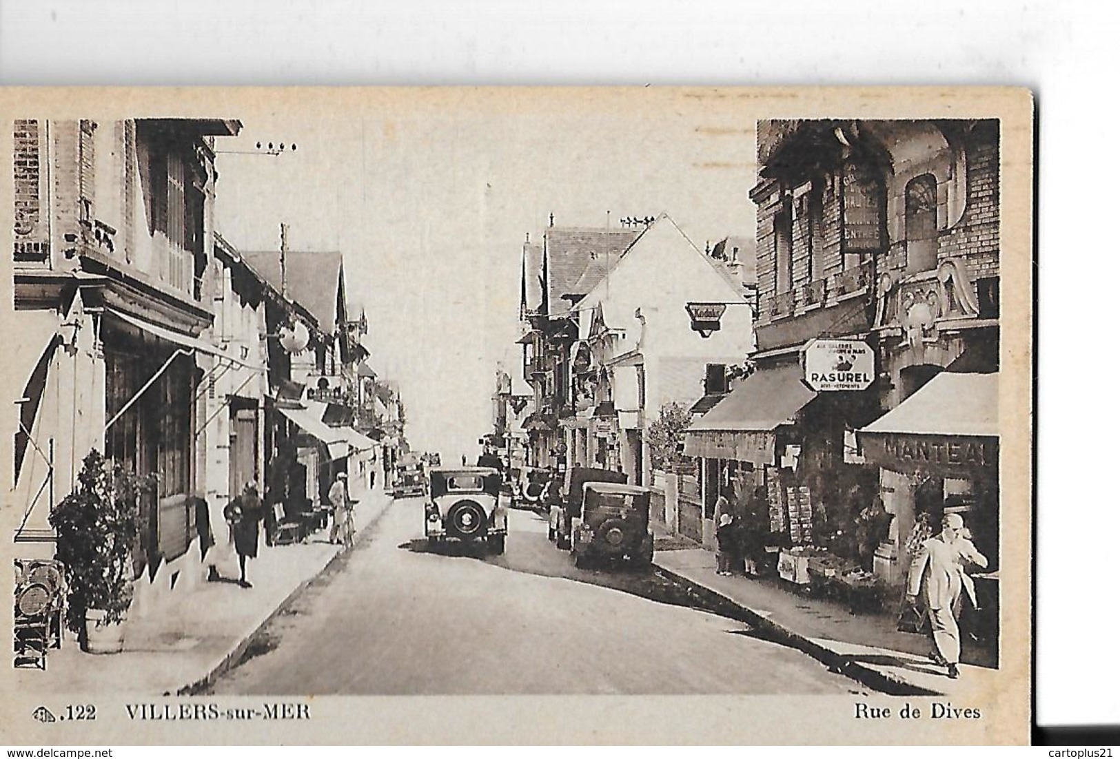 VILLERS SUR  MER  N 122   RUE DE DIVES   VOITURE  COMMERCES  TOURNIQUET CARTES POSTALES  PERSONNAGES    DEPT 14 - Villers Sur Mer