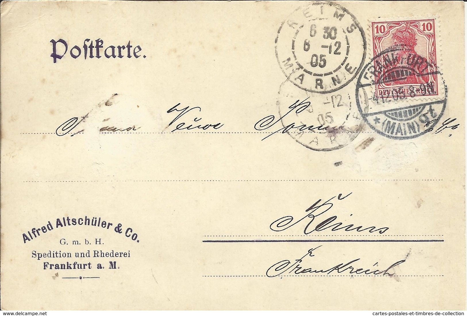 Carte Précurseur , FRANKFURT A. M , 1905 , Cachets De REIMS Et De " Alfred Altschüler " Pour Le CHAMPAGNE POMMERY FILS - Frankfurt A. Main