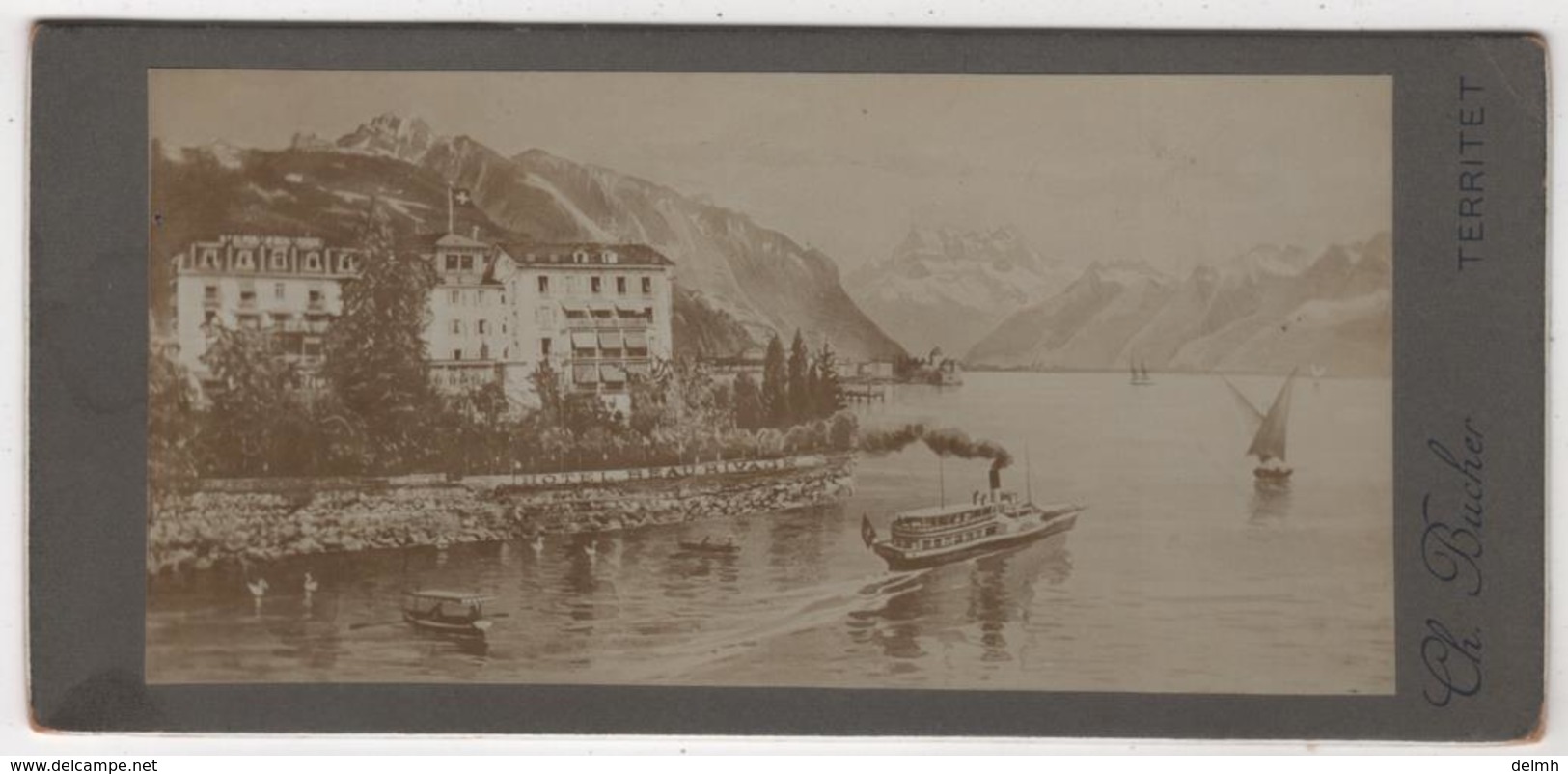 Photo Originale XIXème Par Bucher Territet Hôtel Beau Rivage Lac Bateau - Anciennes (Av. 1900)