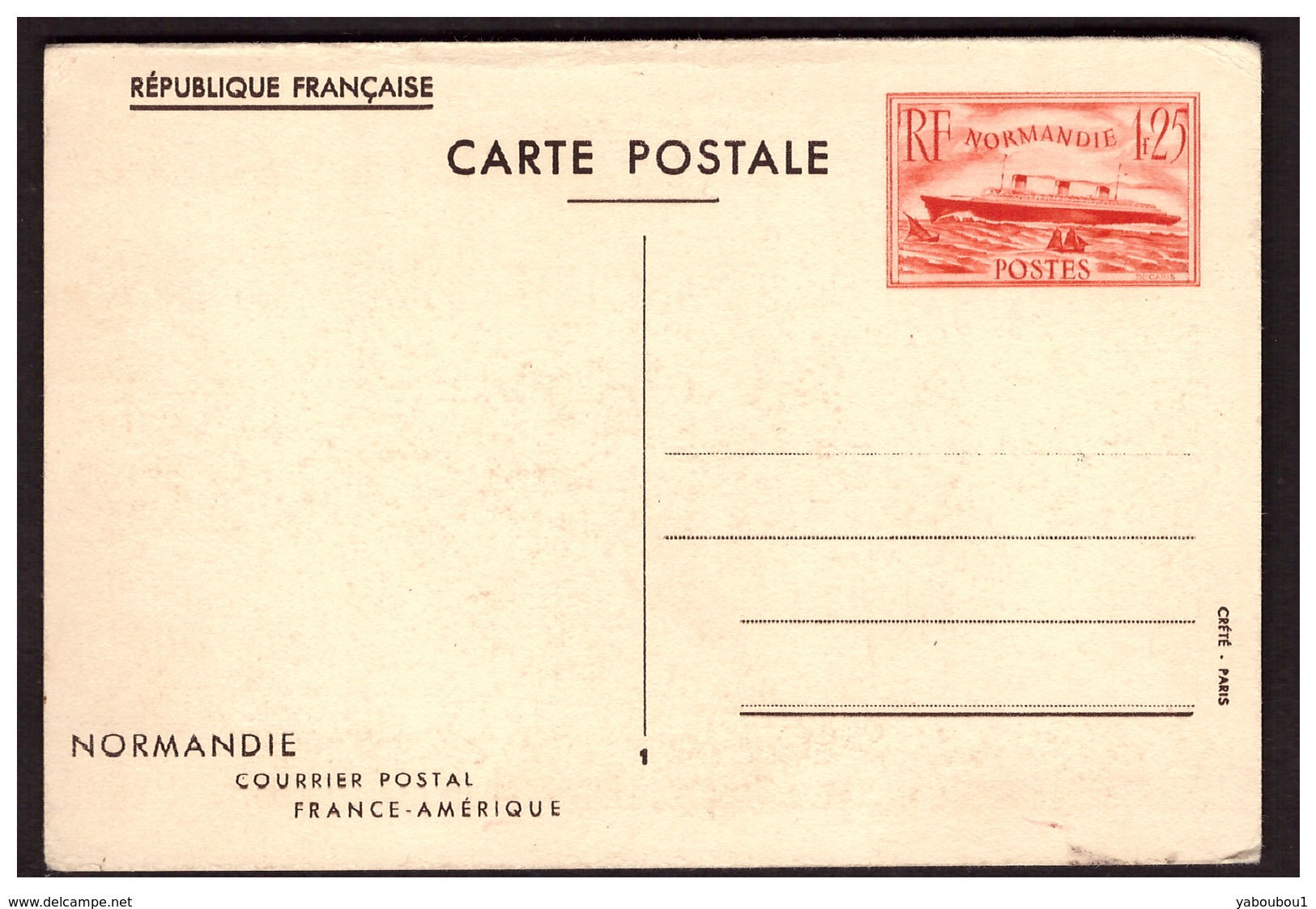 Entier Postal 299 CPI  Paquebot NORMANDIE - Standard- Und TSC-AK (vor 1995)