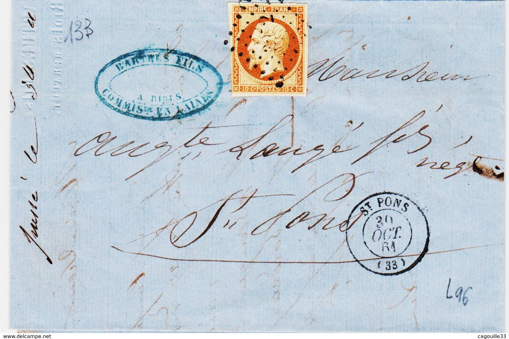 France, Napoleon N°13 B  De Saint Pons Pour  Pour Saint Pons TB Avec Courrier - 1849-1876: Klassik