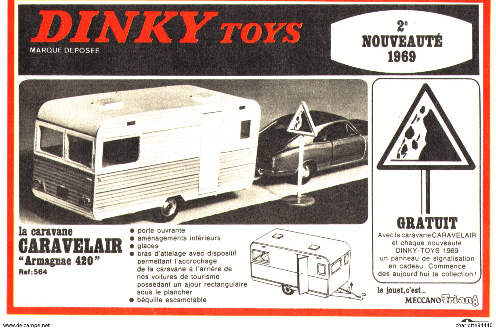 PUB  " CARAVANE CARAVELAIR " ARMAGNAC 420 " " DINKY TOYS "  1969 - Autres & Non Classés