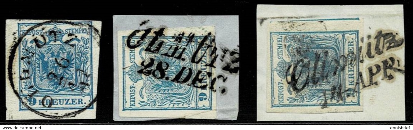 9 Kr. , 3 Werte Klar " OLLMÜTZ ", Lot 1. Ausgabe , A2874 - Oblitérés