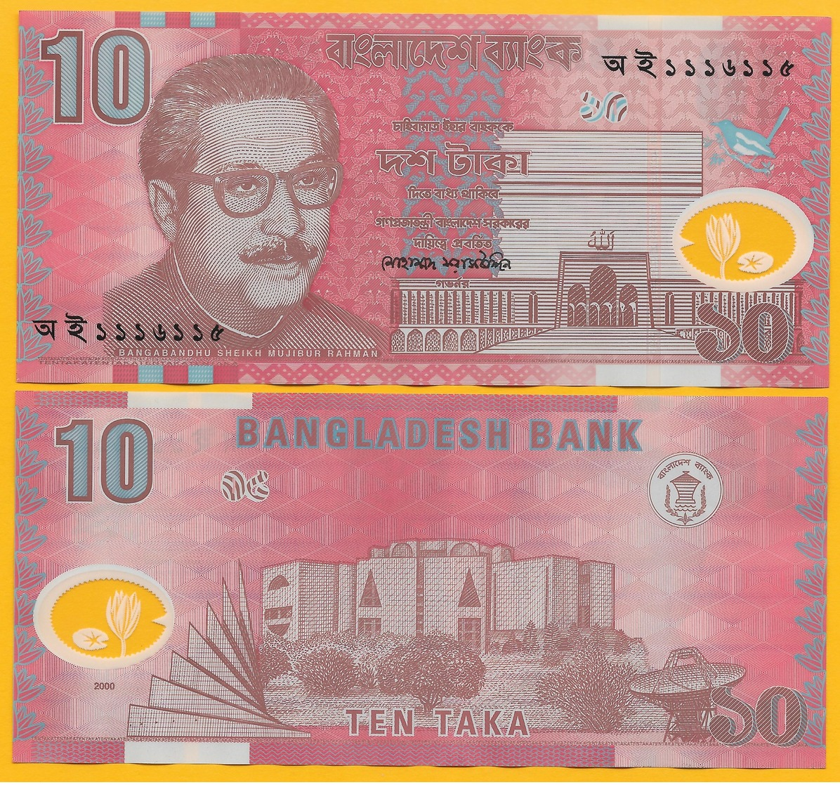 Bangladesh 10 Taka P-35 2000 Polymer UNC Banknote - Bangladesh