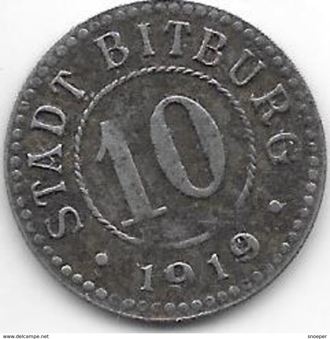 *notgeld Bitburg 10 Pfennig 1919 Fe 1566.1 /F43.1 - Autres & Non Classés