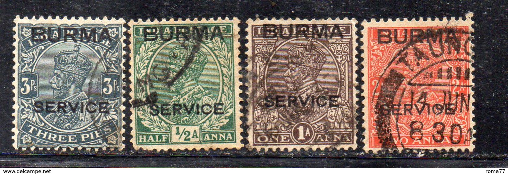 XP3617 - BIRMANIA BURMA 1937 , 4 Valori Usati (2380A) Servizio - Burma (...-1947)