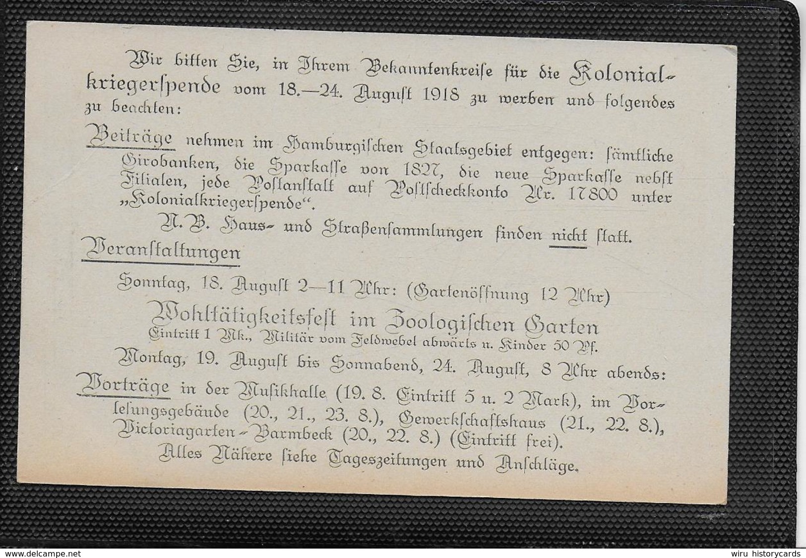 AK 0371  Kolonial-Kriegerspende Vom 18. - 24. August 1918 - Weltkrieg 1914-18