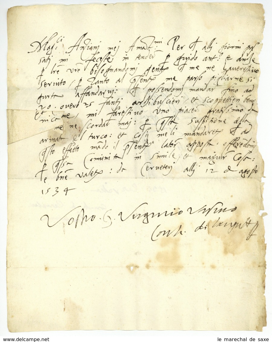 Cerveteri 1534 Autograph Gentile Virginio ORSINI (c. 1498-1548) Feldherr Admiral Des PAPSTES Capranica - ...-1850 Voorfilatelie