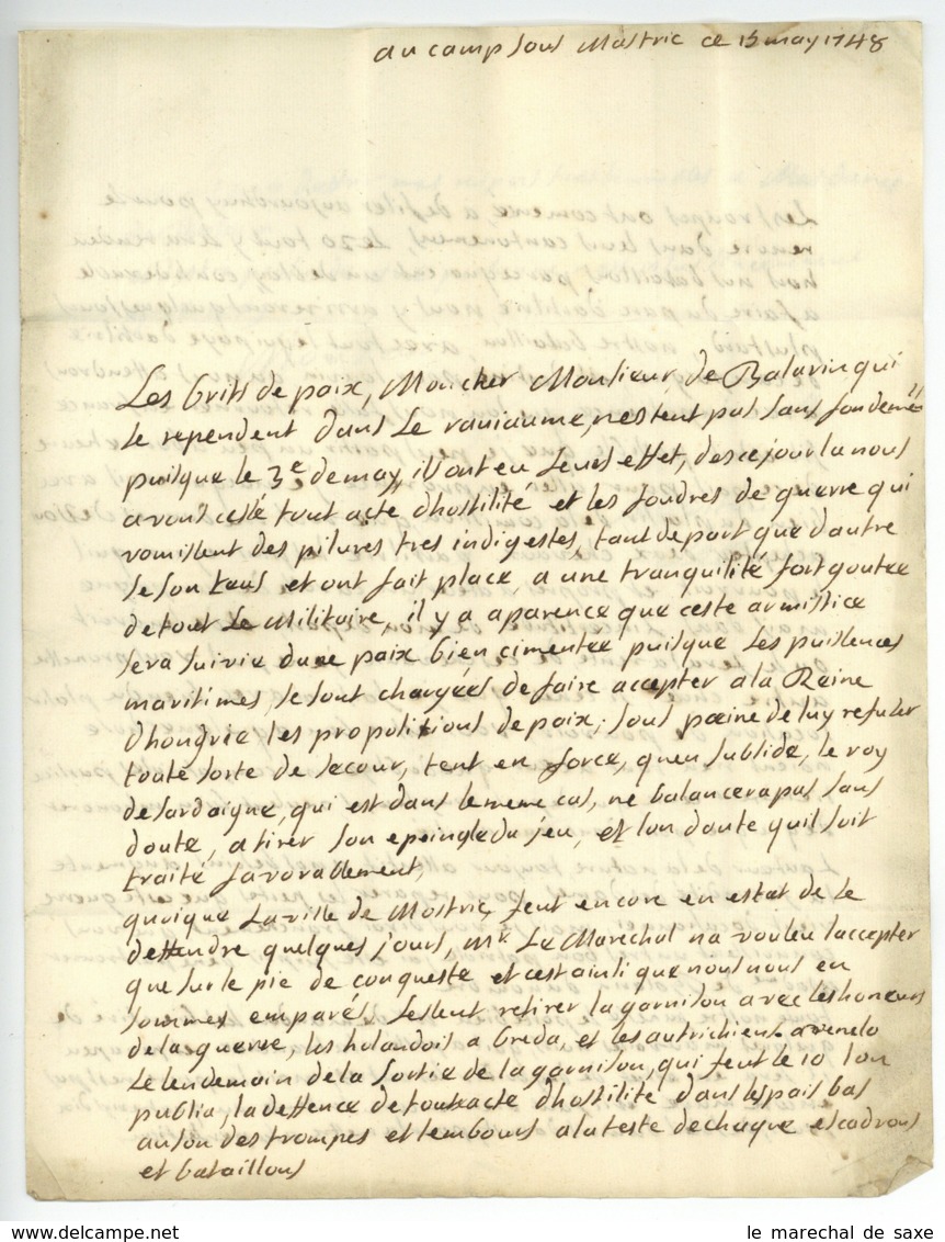 Guerre Succession D'Autriche DE MAASTRICHT 1748 Camp Sous Mastrick Inconnu à Lenain Belgique Arles Armee - Sellos De La Armada (antes De 1900)