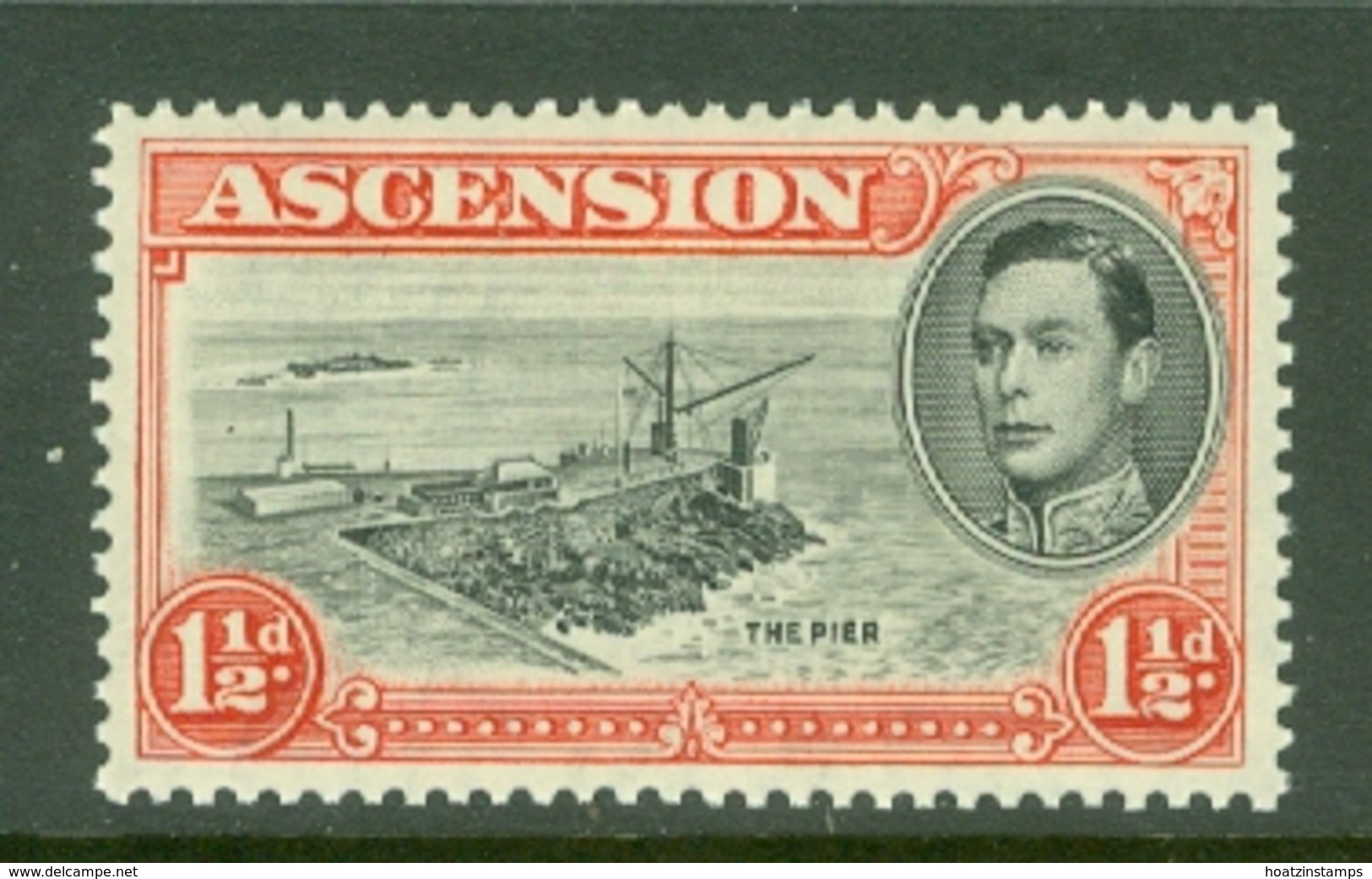 Ascension: 1938/53   KGVI    SG40    1½d   Black & Vermilion  [Perf: 13½]  MH - Ascension