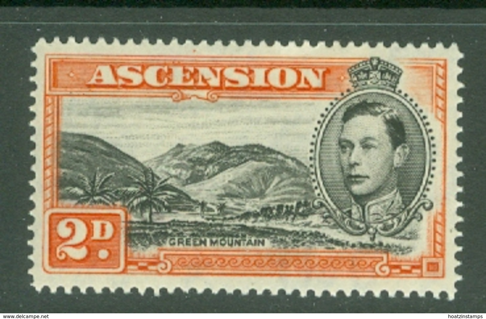 Ascension: 1938/53   KGVI    SG41b    2d  Black & Red-orange  [Perf: 14]    MH - Ascension