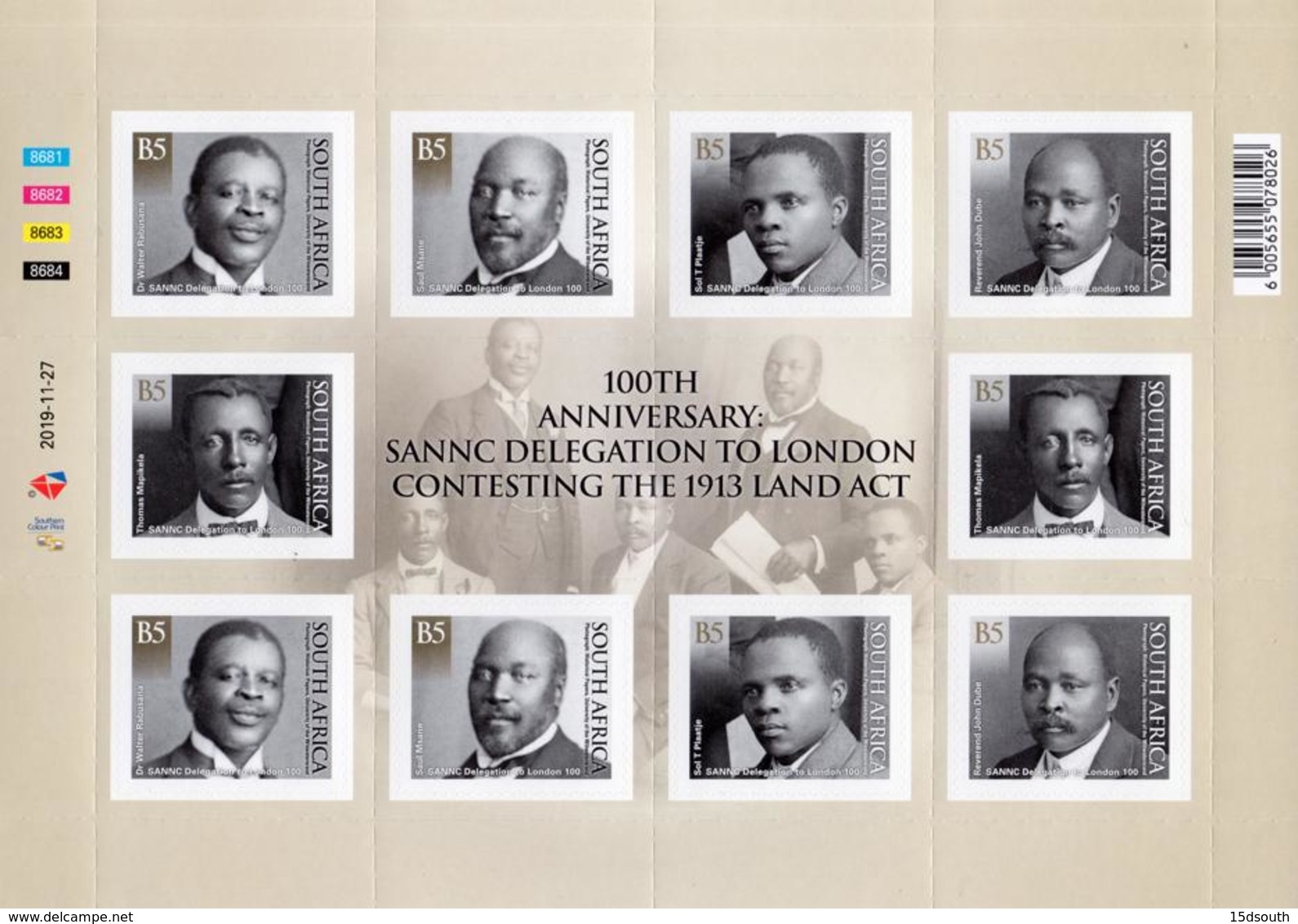 South Africa - 2019 100th Anniversary SANNC Delegation To London Sheet (**) - Nuovi