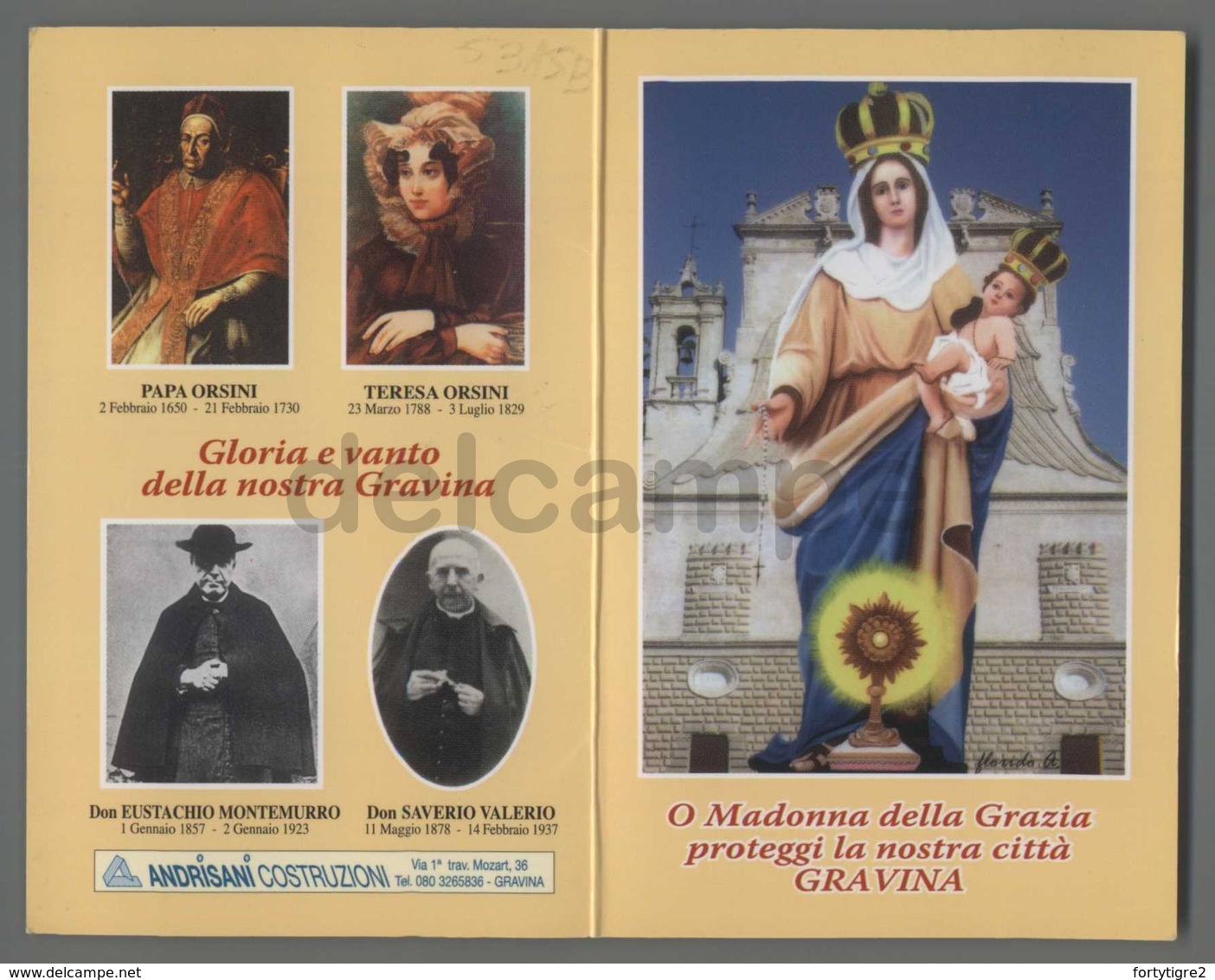 ES5316b MADONNA DELLE GRAZIE GRAVINA APRIBILE CALENDARIO 2007 - Religión & Esoterismo