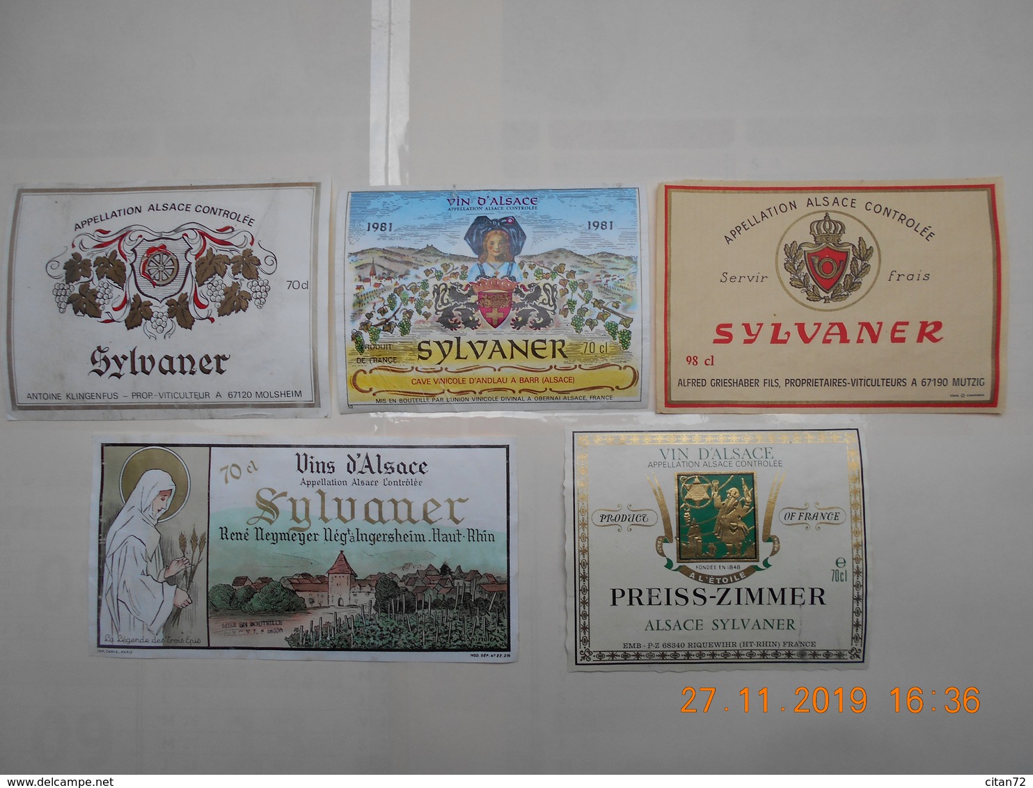 Lot De 5 étiquettes De Vin " ALSACE "  SYLVANER  ( Voir Descriptif) - Collections, Lots & Séries