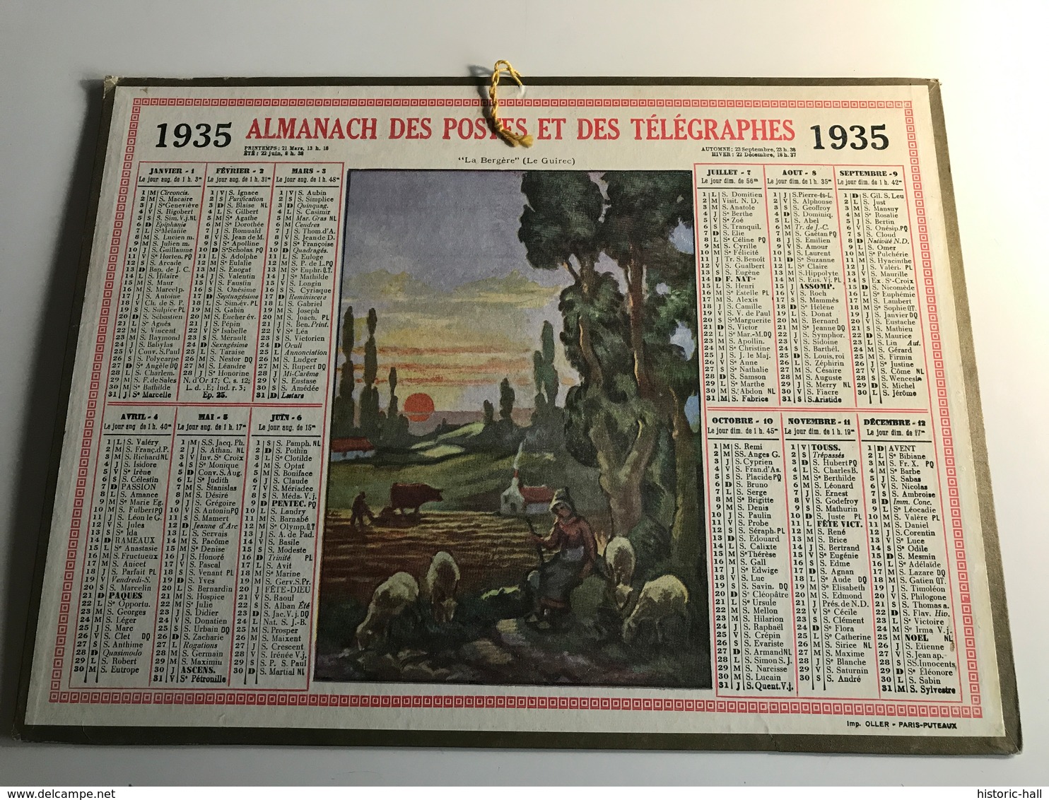 Calendrier Almanach Des Postes Et Des Telegraphes AIN - 1935 - « la Bergere (Le Guirec) » Aquarelle - Grand Format : 1921-40