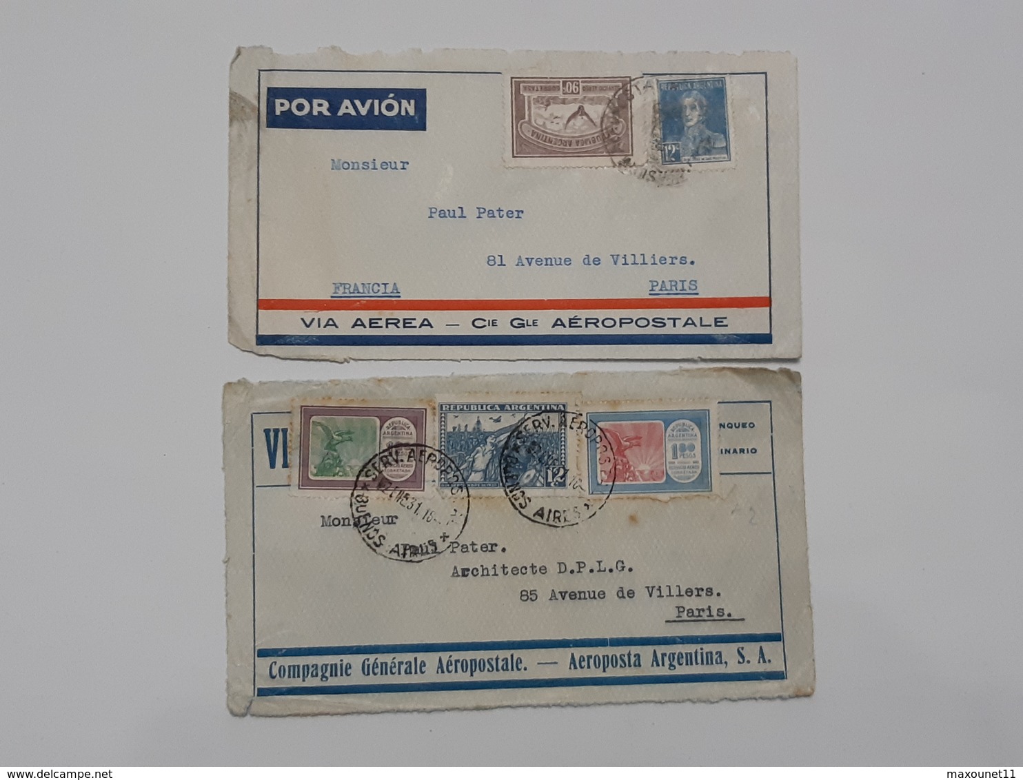 Lot De 4 Devants De Lettres D'Argentina - Via Air Aerea Aeropostale -  Envoyés Vers Paris ... Lot40 . - Covers & Documents