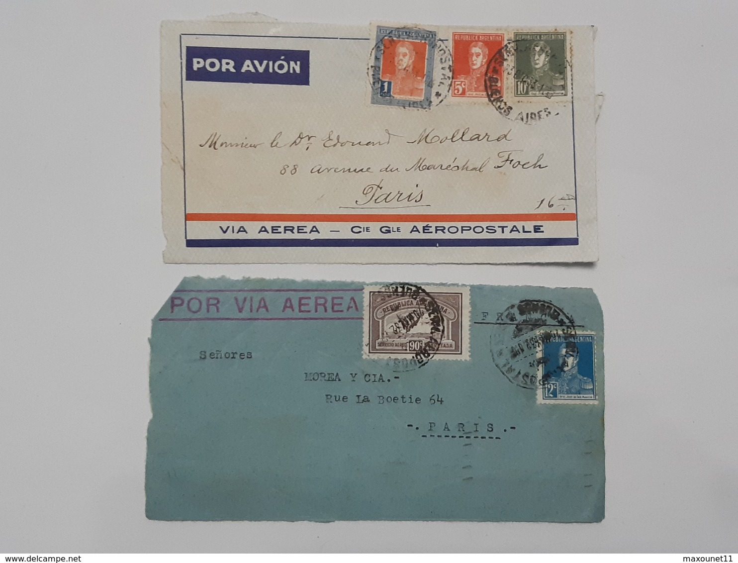 Lot De 4 Devants De Lettres D'Argentina - Via Air Aerea Aeropostale -  Envoyés Vers Paris ... Lot40 . - Cartas & Documentos