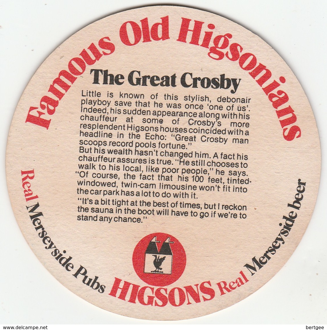 UNUSED BEERMAT - HIGSONS BREWERY (LIVERPOOL, ENGLAND) - FAMOUS OLD HIGSONIANS - (Cat No 067) - (1980) - Sous-bocks