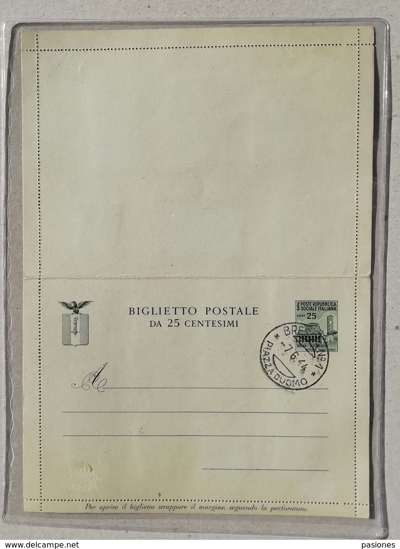 Biglietto Postale Brescia Piazza Duomo - 07/06/1944 - Stamped Stationery