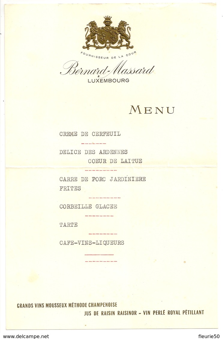 MENU - Bernard-Massart, Luxembourg. - Menú