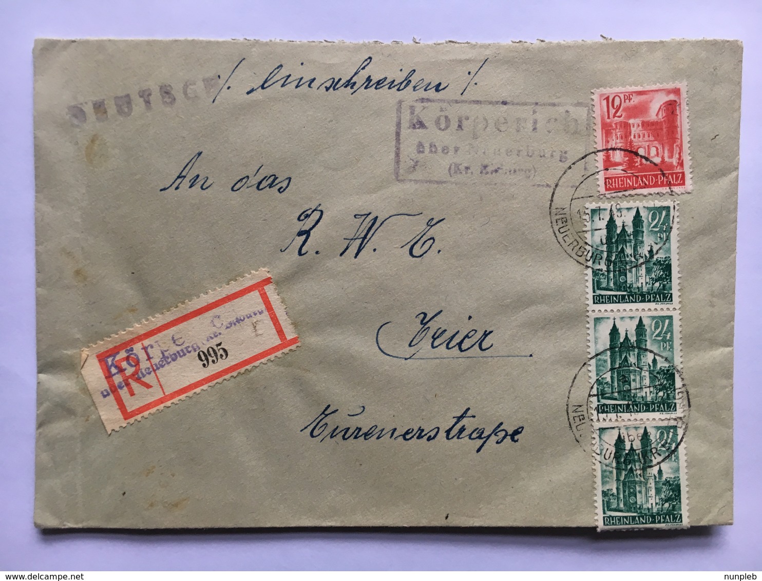 GERMANY 1949 Cover Registered Neuerburg To Trier - Altri & Non Classificati