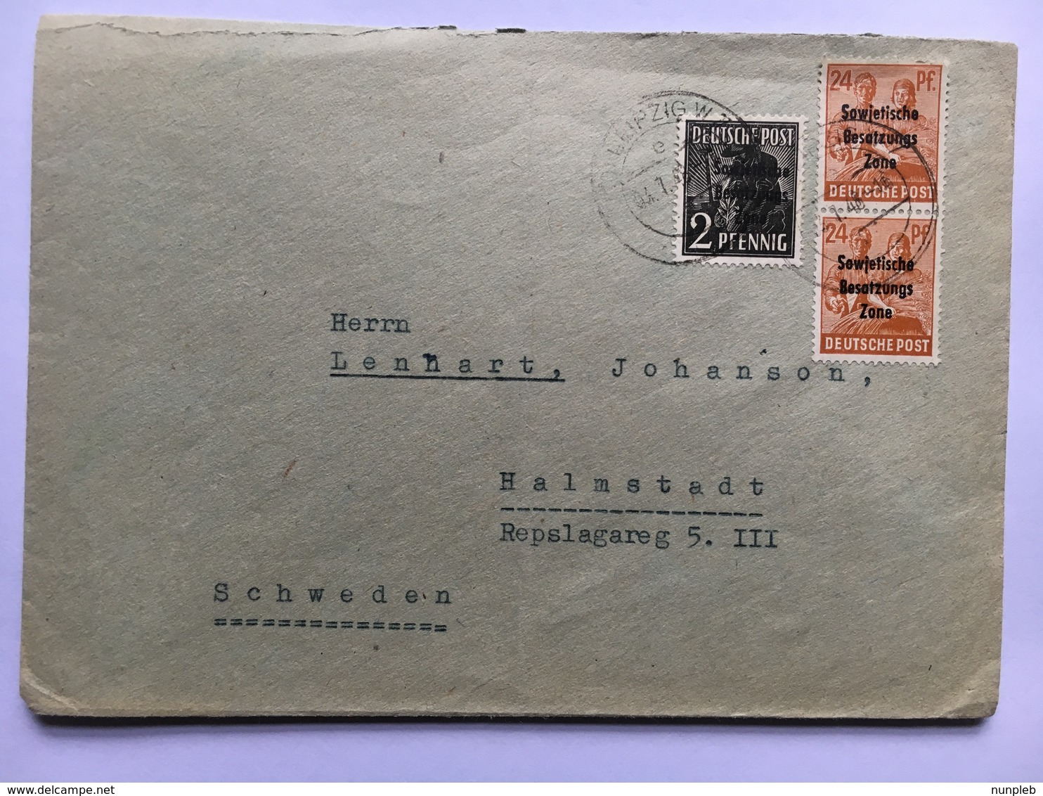 GERMANY 1948 Cover Leipzig To Halmstadt Sweden With `für Deutschlands Einheit Und Gerechten Frieden` Vignette To Rear - Sonstige & Ohne Zuordnung