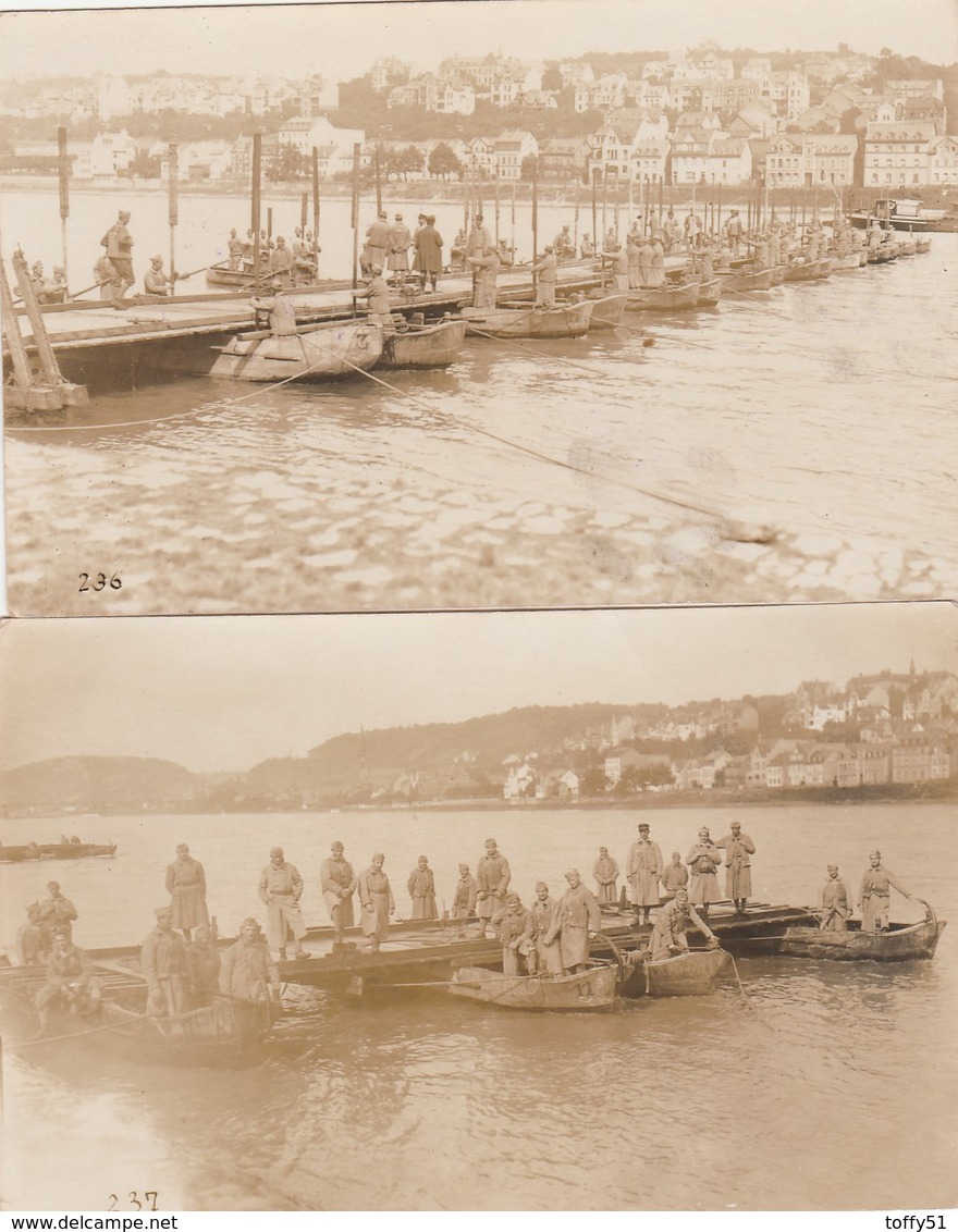 2 CARTE PHOTO:ALLEMAGNE COBLENCE MILITAIRES 12ème GÉNIE DANS BARQUE CONSTRUCTION PONT AOÛT 1924 - Autres & Non Classés