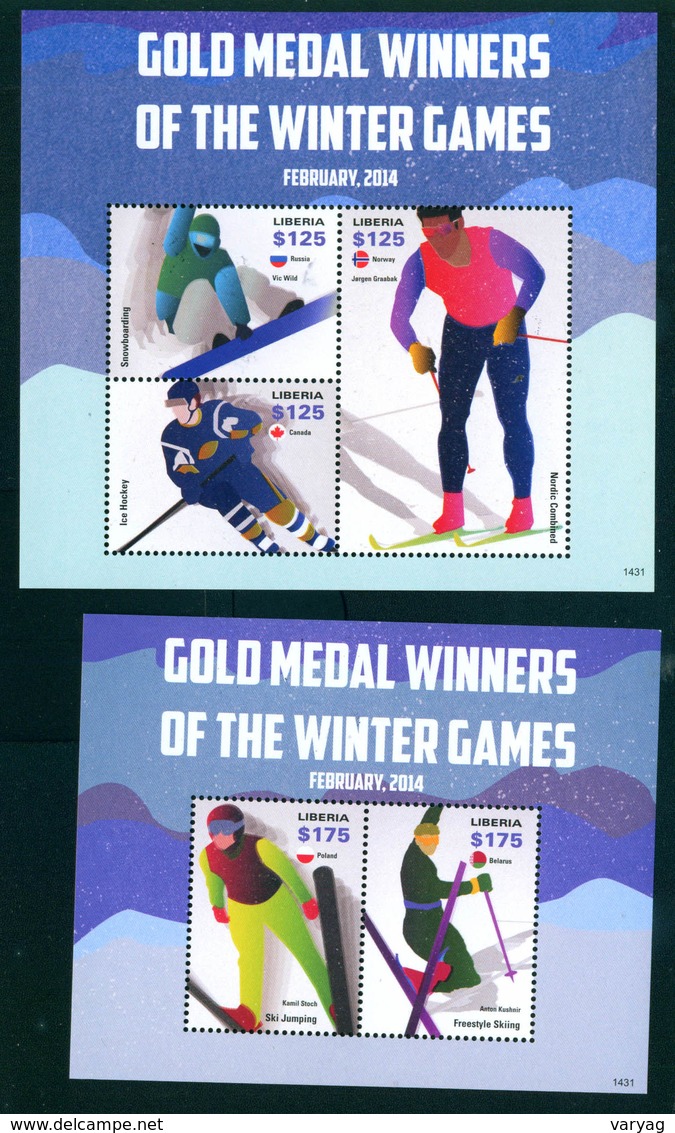 Liberia 2014 Gold Medals Winners Olympic Games Sochi 2 Bl. S/S MNH - Liberia