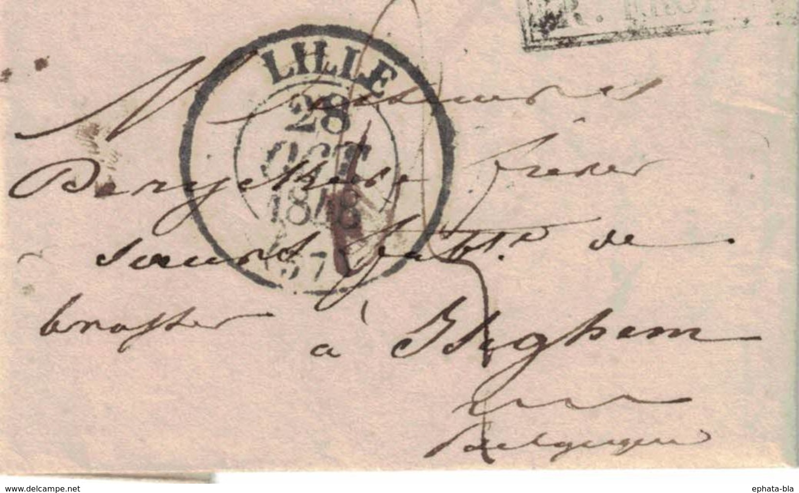 Pli De Lille => Iseghem. 28/10/1848. Marque De Passage: R. FRONT., Et France Par Mouscron. Rare. - 1830-1849 (Belgique Indépendante)