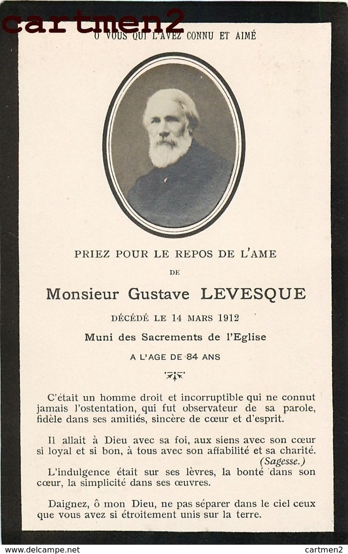 FAIRE-PART DE DECES GUSTAVE LEVESQUE 1912  IMAGE PIEUSE - Décès