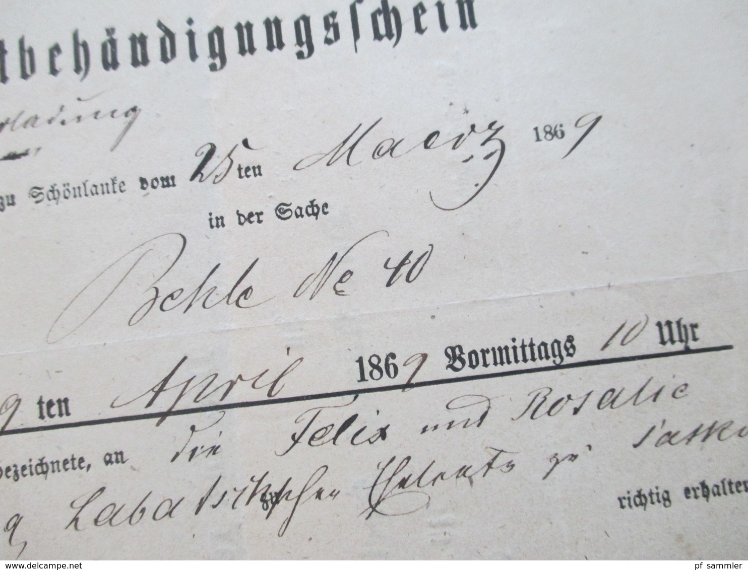 AD Preussen 1869 Postbehändigungsschein Nach Schönlanke Mit Stempel K. Pr. Post Exped. Miasteczko Schlesien Heute Polen - Covers & Documents