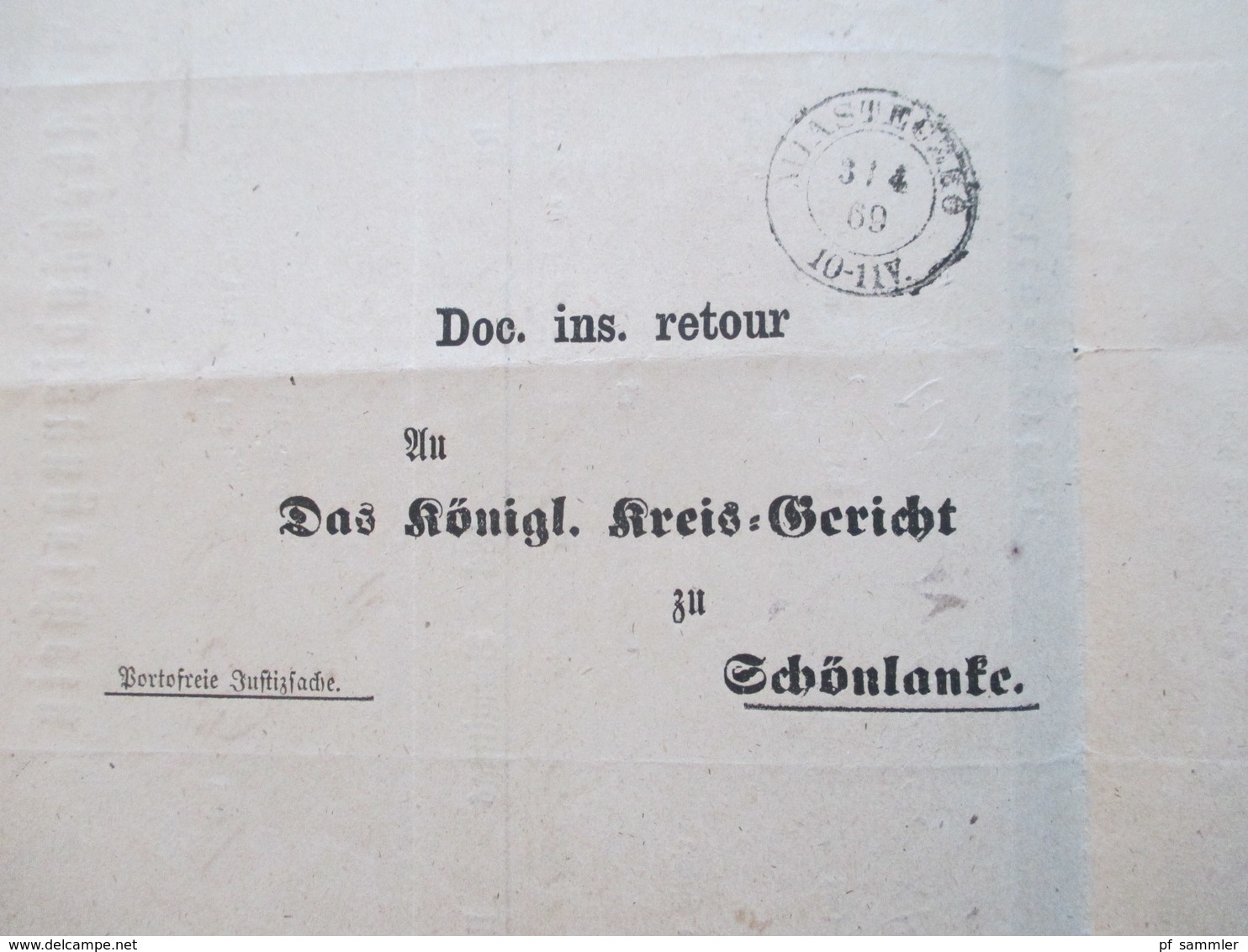 AD Preussen 1869 Postbehändigungsschein nach Schönlanke mit Stempel K. Pr. Post Exped. Miasteczko Schlesien heute Polen