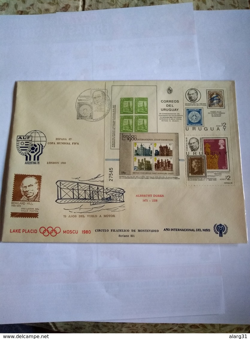 Uruguay Fdc Souvenir Sheet Rare Rowland Hill With Pictorial Pmk - Unclassified