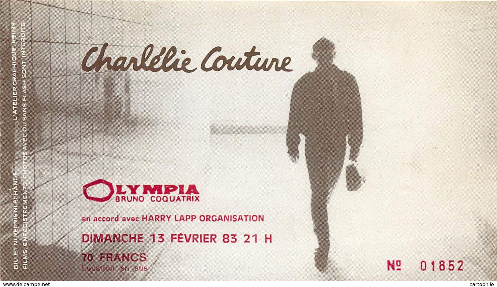 Ticket De Concert - Charlelie Couture - 13 Février 1983 - Olympia De Paris - Concert Tickets