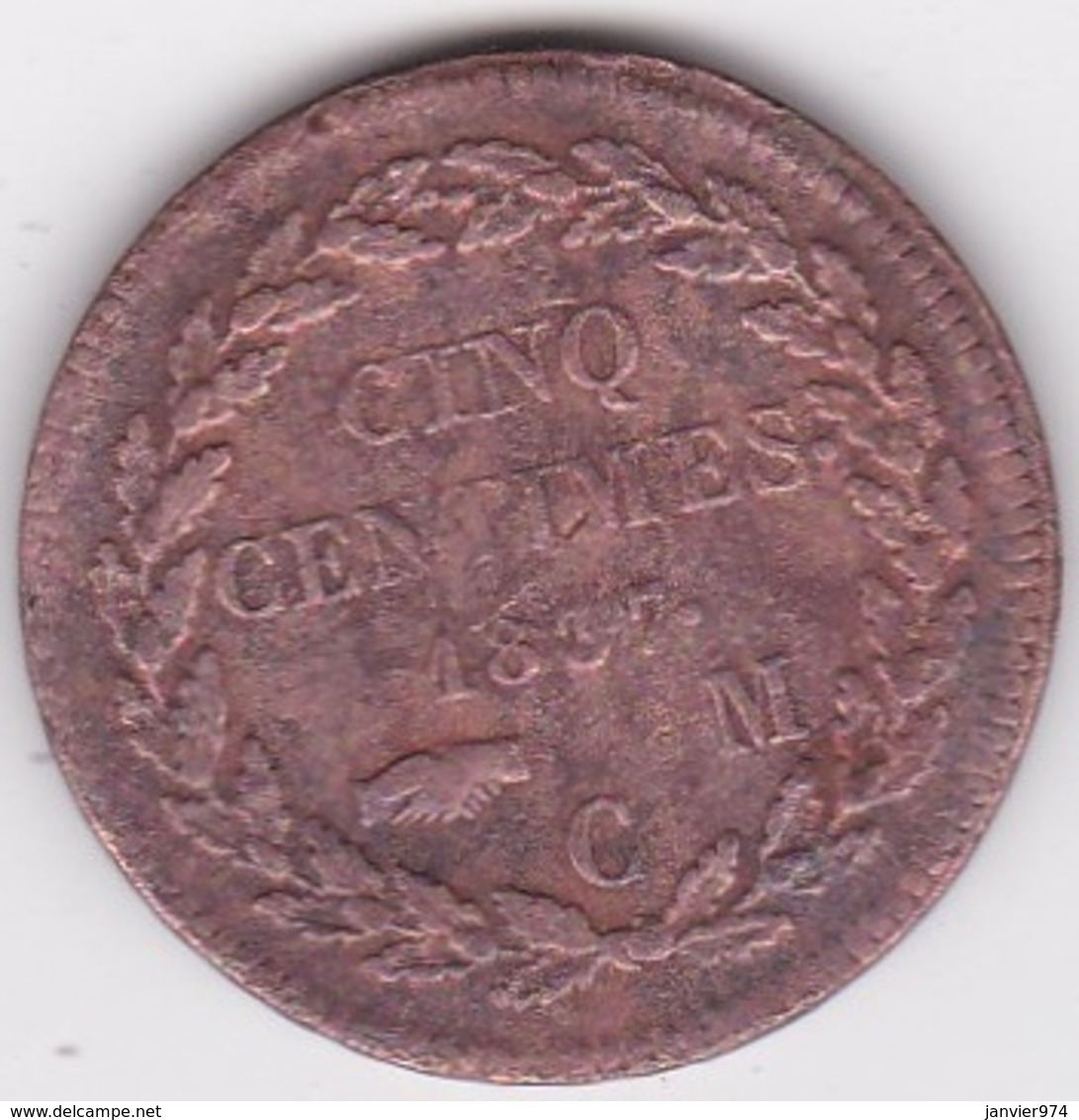 Monaco 5 Centimes 1837 MC. Honore V, Grosse Tête. Cuivre Rouge - 1819-1922 Honoré V, Charles III, Albert I