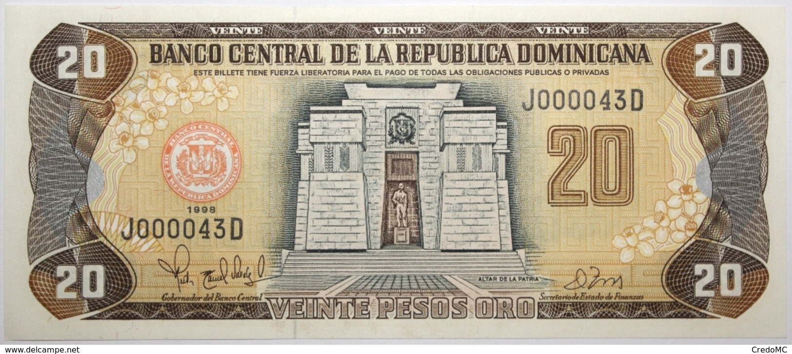 Dominicaine (Rép.) - 20 Pesos Oro - 1998 - PICK 154b - NEUF - Dominicaine