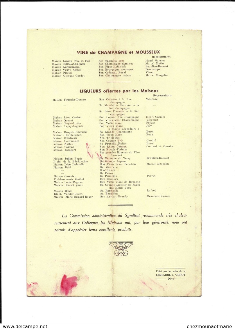 1937 DIJON RESTAURANT DU PARC CHARLES MINOT - CAFETIERS HOTELIERS LOGEURS - MENU COTE D OR - Menus