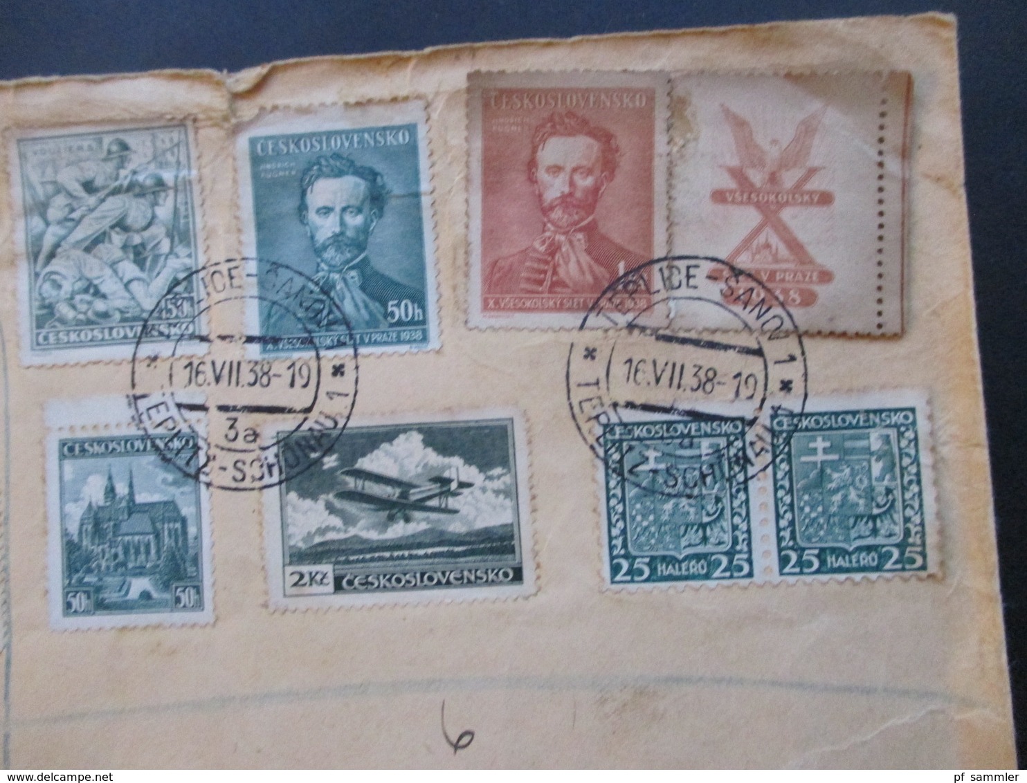 CSSR 1938 Beleg Mit 16 Marken Per Luftpost Letadlem Einschreiben Teplice Sanov 1 Nach Newport England - Cartas & Documentos