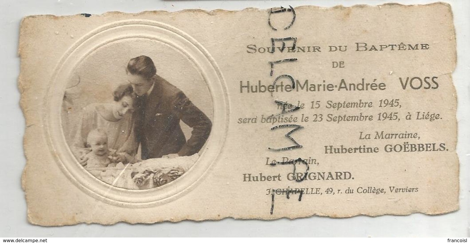 Mignonnette. Couple Et Bébé En Médaillon. Huberte Voss Née Le 15 Septembre 1945. - Geburt & Taufe