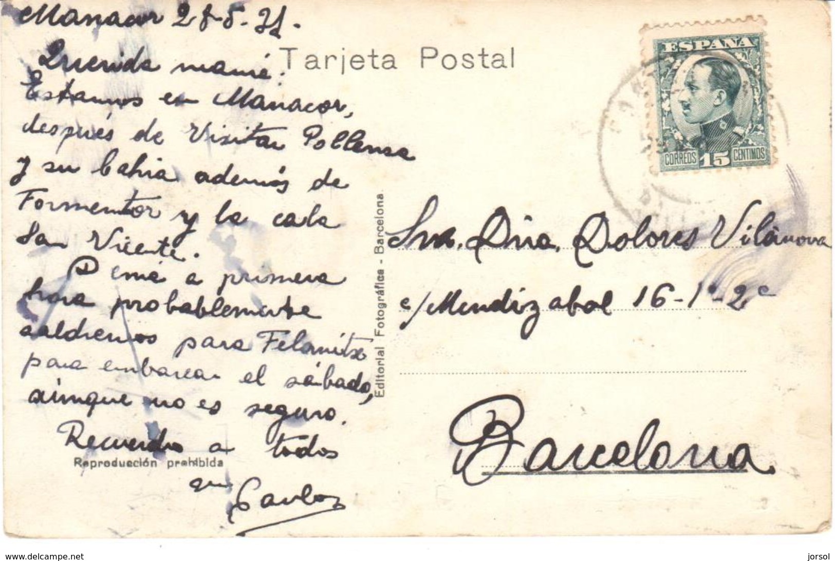 POSTAL    MANACOR  -MALLORCA  - PORTO CRISTO - Otros & Sin Clasificación