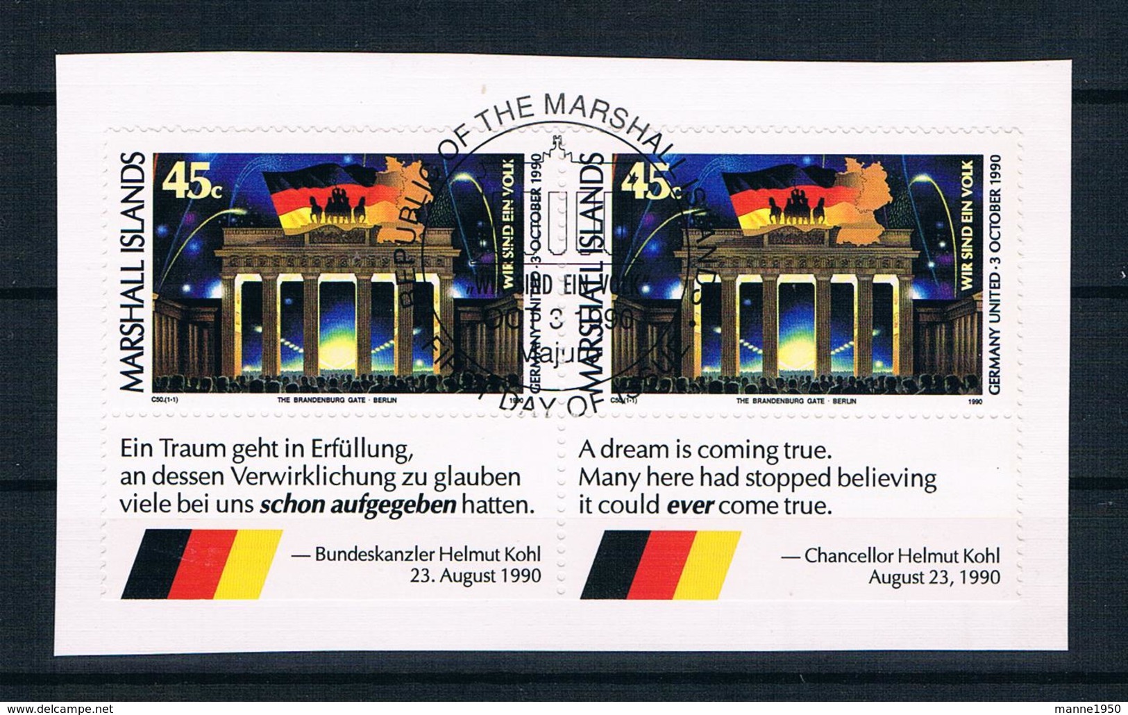 Marshallinseln 1990 Brandenburgertor Mi.Nr. 320 Waagr. Paar Gestempelt - Marshallinseln