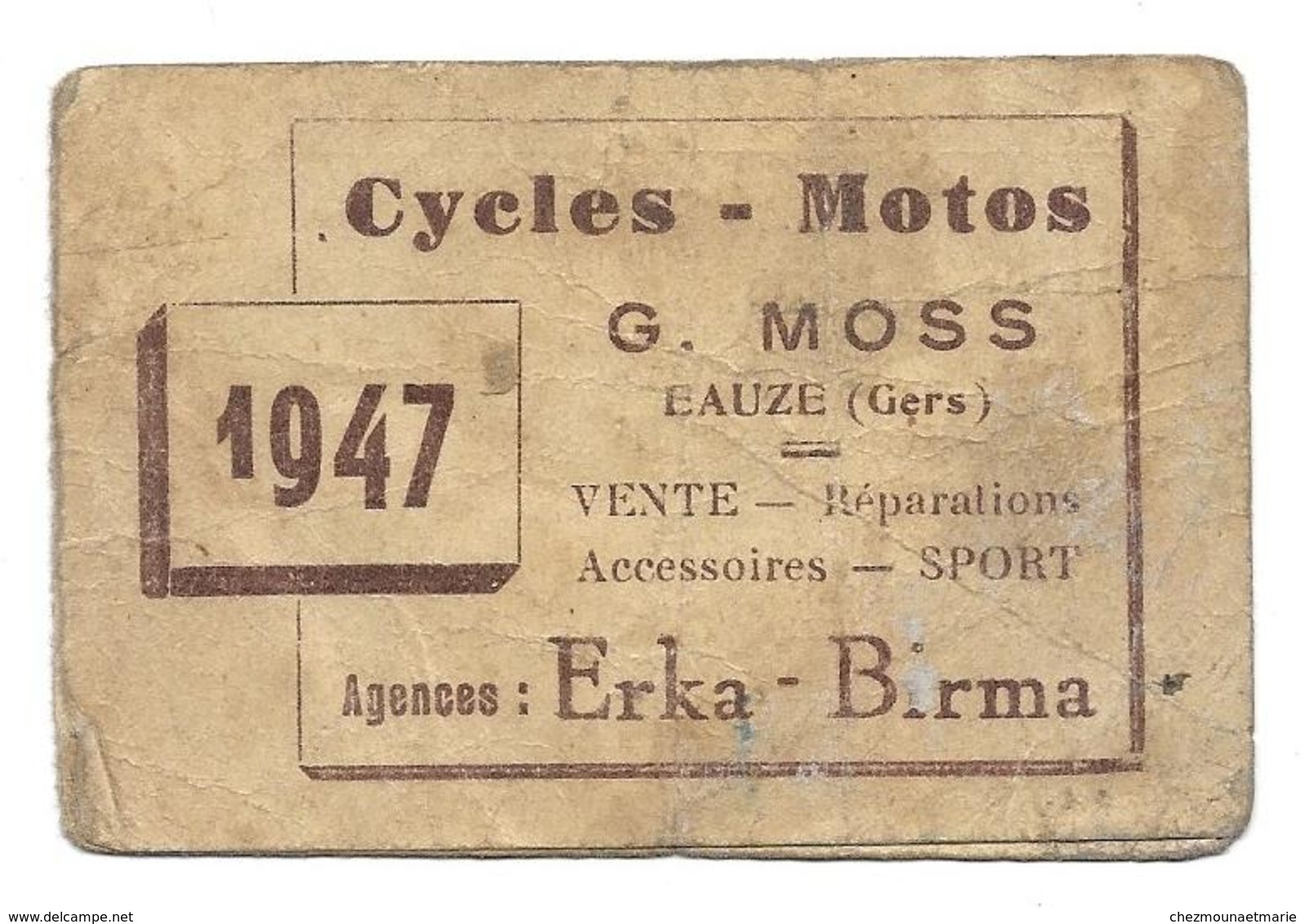 G MOSS EAUZE GERS CYCLES MOTOS 1947 ERKA BIRMA - TASTET - CALENDRIER - Kleinformat : 1941-60