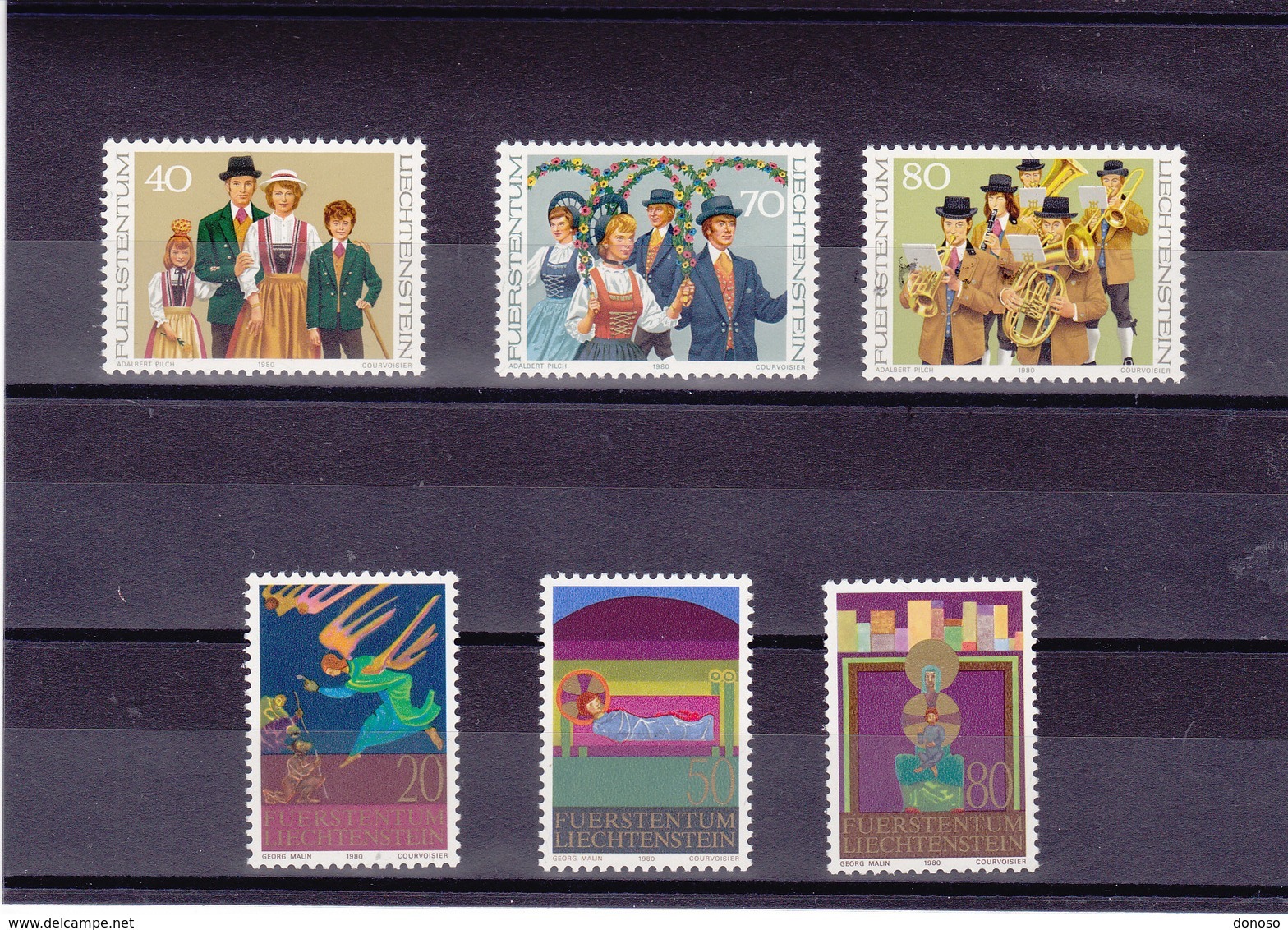 LIECHTENSTEIN 1980 COSTUMES NOËL Yvert 695-697 + 702-704 NEUF** MNH - Ungebraucht