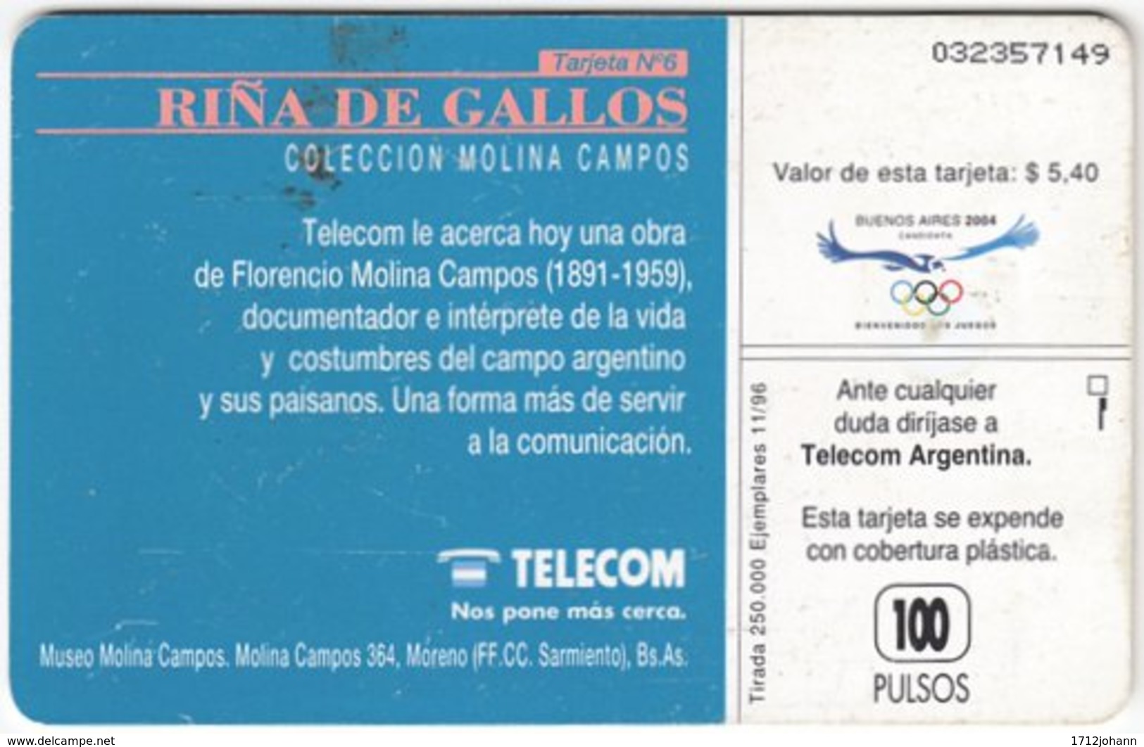 ARGENTINIA A-369 Chip Telecom - Painting, Traditional Life - Used - Argentinien