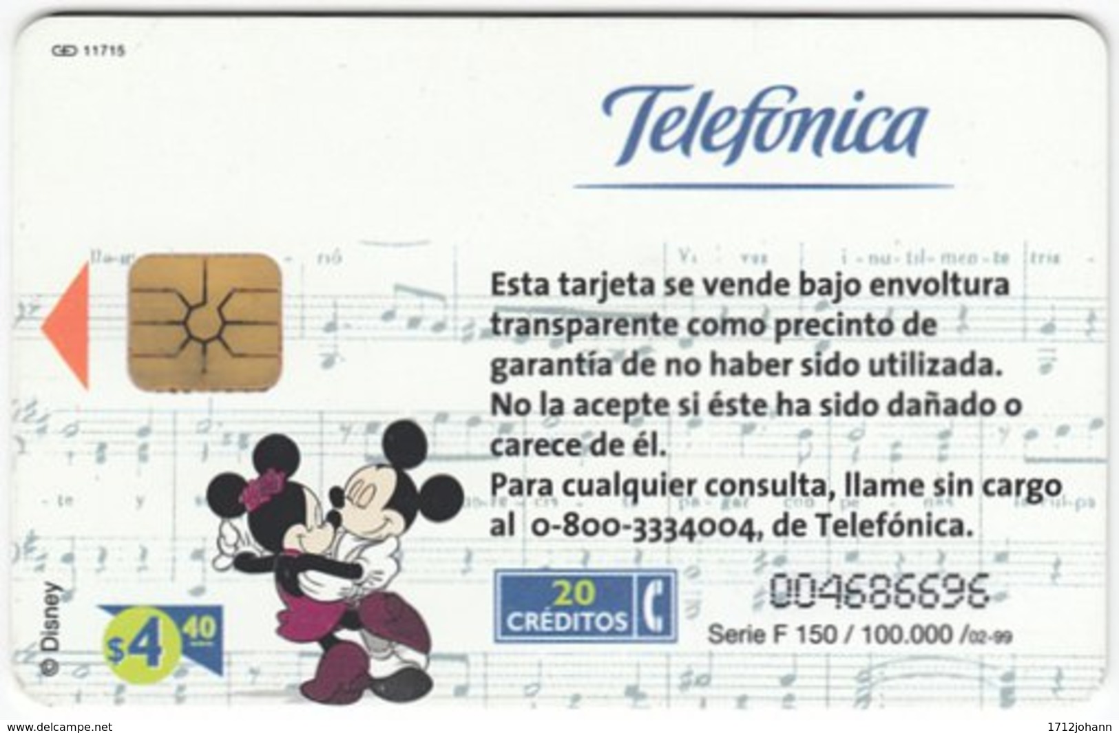 ARGENTINIA A-408 Chip Telefonica - Walt Disney, Mouse Family - Used - Argentina